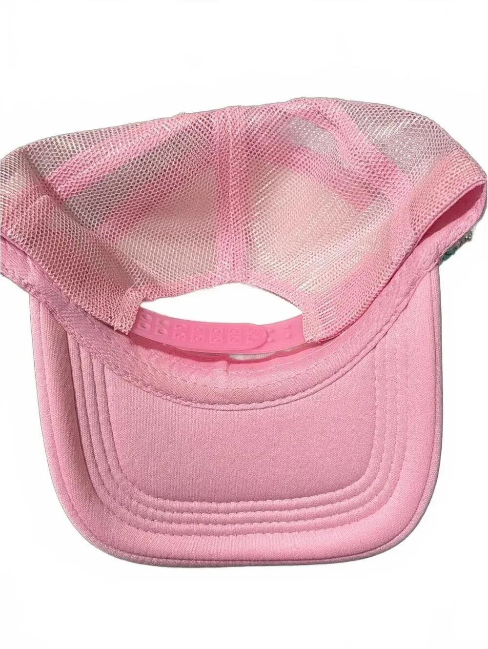 NEW Pink Mesh Adjustable Trucker Hat w Embroidered Patches and Decorative Trim